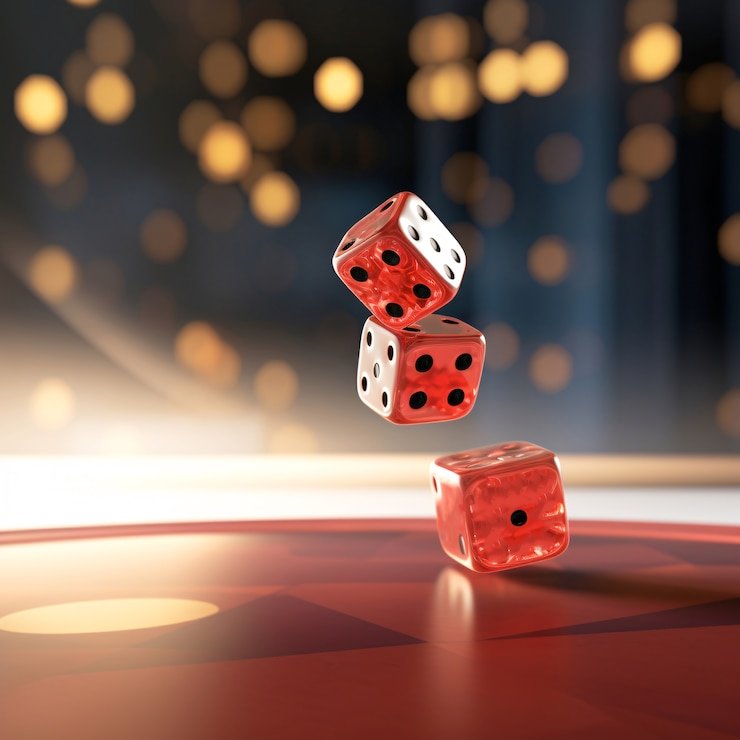 Three dice displayed after Super Sic Bo roll outcome